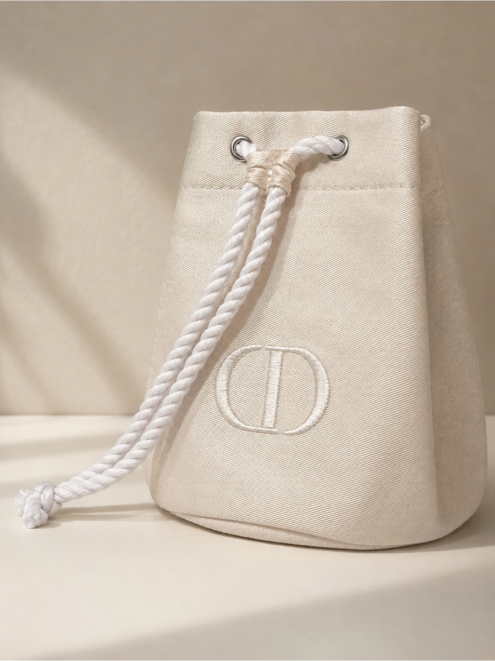 Dior Cream Canvas Drawstring Cosmetic Pouch